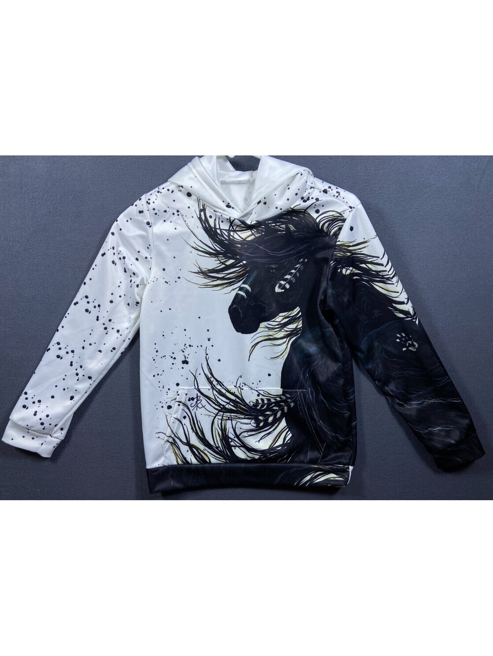 Girl's Wild Horse Hoodie 3-D Sweatshirt Size Small Equestian Native American EUC